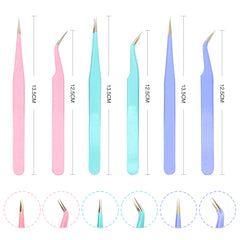 Colored Anti-Static Tweezers For Eyelash Extension Eyebrow Stainless Steel Set Beauty Precision Tweezers Makeup Kit Repair Tools