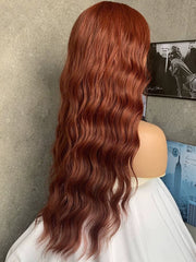 Internet Celebrity Dirty Orange Long Curly Hair French Style Big Wave Straight Bangs Artificial Fashion Fashion High-Temperature Fiber Wig Female Headgear