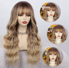 Fashion Qi Bangs Europe Girls Cosplay Long Hair Gradient Wigs Curl