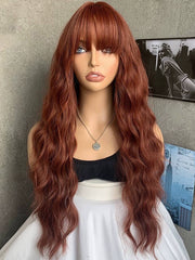 Internet Celebrity Dirty Orange Long Curly Hair French Style Big Wave Straight Bangs Artificial Fashion Fashion High-Temperature Fiber Wig Female Headgear