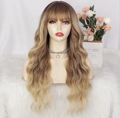 Fashion Qi Bangs Europe Girls Cosplay Long Hair Gradient Wigs Curl