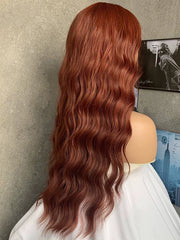 Internet Celebrity Dirty Orange Long Curly Hair French Style Big Wave Straight Bangs Artificial Fashion Fashion High-Temperature Fiber Wig Female Headgear