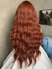 Internet Celebrity Dirty Orange Long Curly Hair French Style Big Wave Straight Bangs Artificial Fashion Fashion High-Temperature Fiber Wig Female Headgear