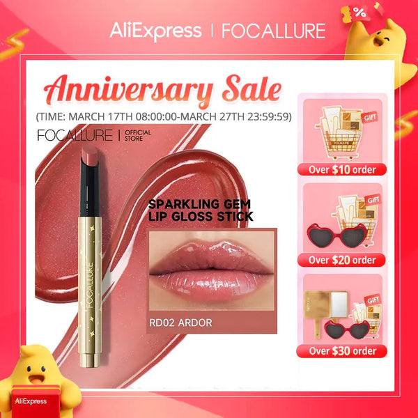 FOCALLURE Pearlescent Lip Gloss Stick Moisturizing Long Lasting Sexy Sparkling Lip Balm Shimmer Lipstick Pen Makeup Cosmetics