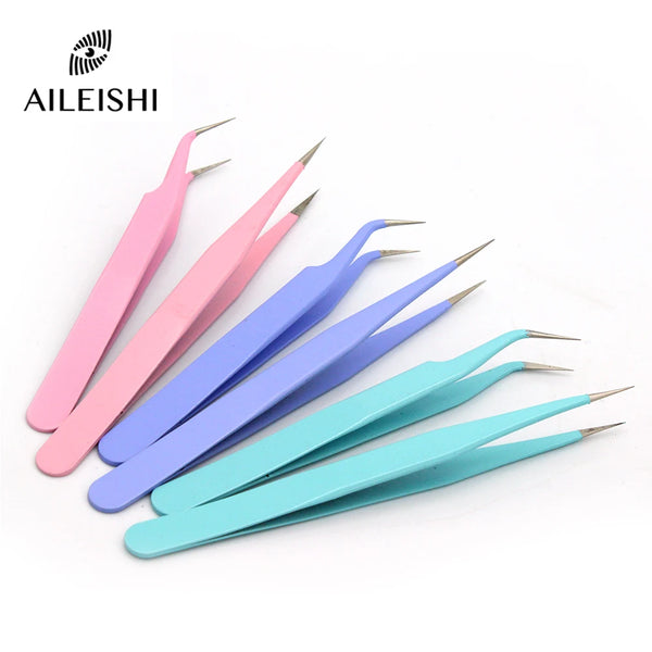 Colored Anti-Static Tweezers For Eyelash Extension Eyebrow Stainless Steel Set Beauty Precision Tweezers Makeup Kit Repair Tools