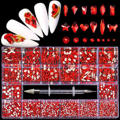 Luxury Shiny Diamond Nail Art Rhinestones Kit Glass Crystal Decorations Set  1pcs Pick Up Pen In Grids Box 21 Shapes of 2500pcs