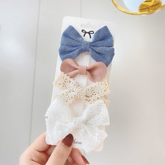 4Pcs/Set Floral Hair Clip Set Girl Cute Bow Flower Lace Trimming Headwear Cartoon Hair Clips Hairpin Headdress Hair Accessories