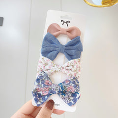 4Pcs/Set Floral Hair Clip Set Girl Cute Bow Flower Lace Trimming Headwear Cartoon Hair Clips Hairpin Headdress Hair Accessories