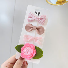 4Pcs/Set Floral Hair Clip Set Girl Cute Bow Flower Lace Trimming Headwear Cartoon Hair Clips Hairpin Headdress Hair Accessories