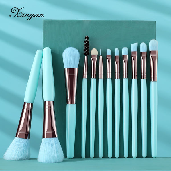 XINYAN Blue Makeup Brushes Set Eyeliner Eyelash Solid Eye Shadow Cosmetics Blending Beauty Makeup Brushes Set Tool Kit Maquiagem