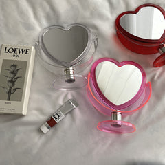 INS Korean Style Heart Shaped Cosmetic Mirror Acrylic Transparent Base Makeup Mirror Double Side Home Bedroom Desktop Mirror