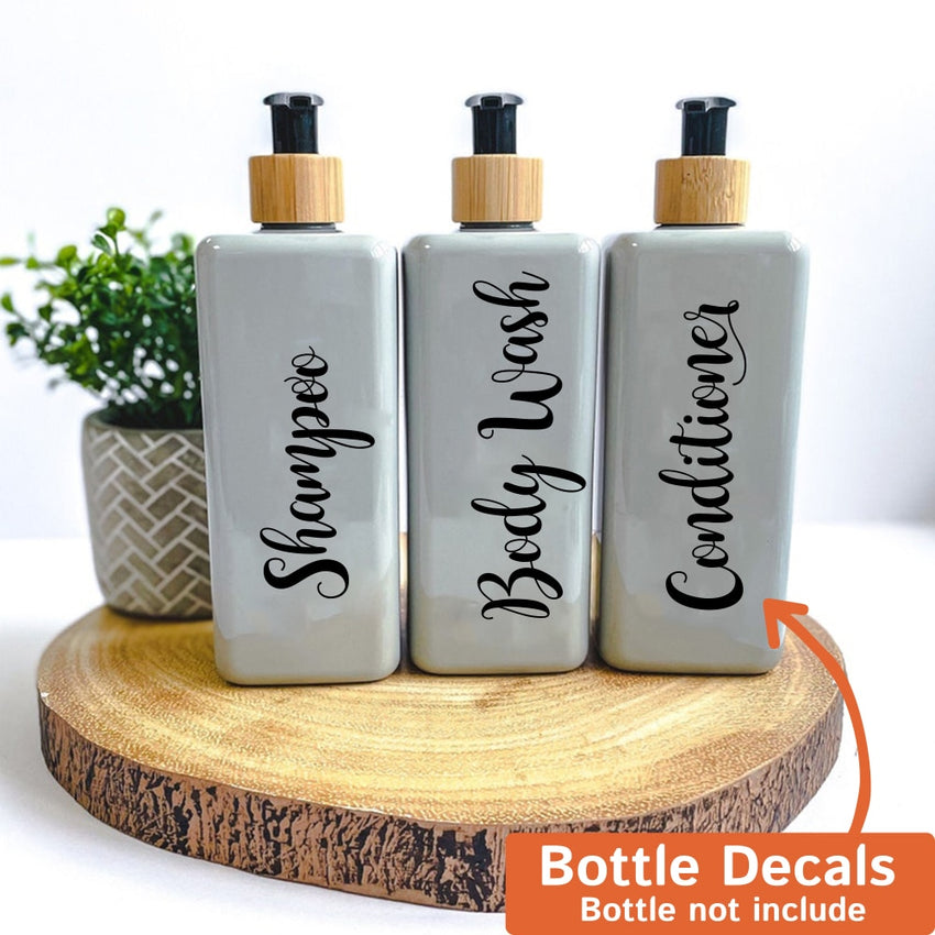 Waterproof 3Pcs Shampoo Conditioner Bodywash Bottle Label Sticker Decal Bathroom Spa Slaon Vinyl Decor Shower Room