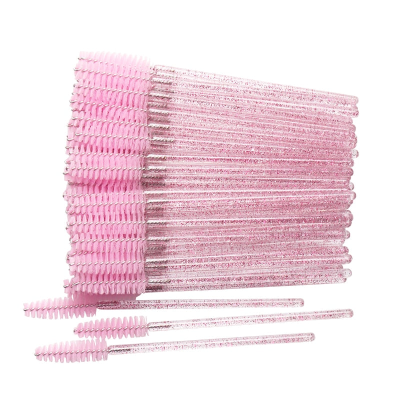 50 Pcs Disposable Crystal Eyelash brush Mascara Wands Applicator Diamond Eye Lash brushes  Eyelash Extension women Makeup tools