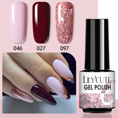 LILYCUTE 3 PCS Gel Polish Set Winter Color Glitter Sequins Matte Effect Gel Long Lasting Base Top Coat Nail Art Design Hybrid