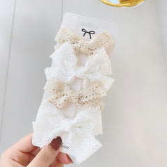 4Pcs/Set Floral Hair Clip Set Girl Cute Bow Flower Lace Trimming Headwear Cartoon Hair Clips Hairpin Headdress Hair Accessories