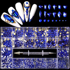 Luxury Shiny Diamond Nail Art Rhinestones Kit Glass Crystal Decorations Set  1pcs Pick Up Pen In Grids Box 21 Shapes of 2500pcs