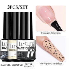 LILYCUTE 3 PCS Gel Polish Set Winter Color Glitter Sequins Matte Effect Gel Long Lasting Base Top Coat Nail Art Design Hybrid