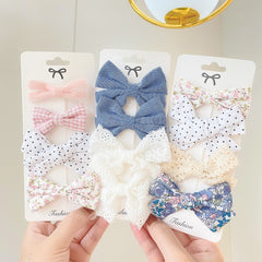 4Pcs/Set Floral Hair Clip Set Girl Cute Bow Flower Lace Trimming Headwear Cartoon Hair Clips Hairpin Headdress Hair Accessories