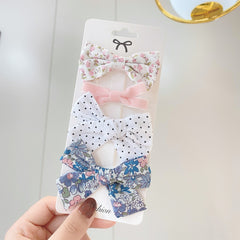 4Pcs/Set Floral Hair Clip Set Girl Cute Bow Flower Lace Trimming Headwear Cartoon Hair Clips Hairpin Headdress Hair Accessories