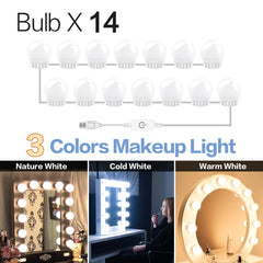 3 Modes Colors Makeup Mirror Light Led Touch Dimming Vanity Dressing Table Lamp Bulb USB 12V Hollywood Make Up Mirror Wall Lamp