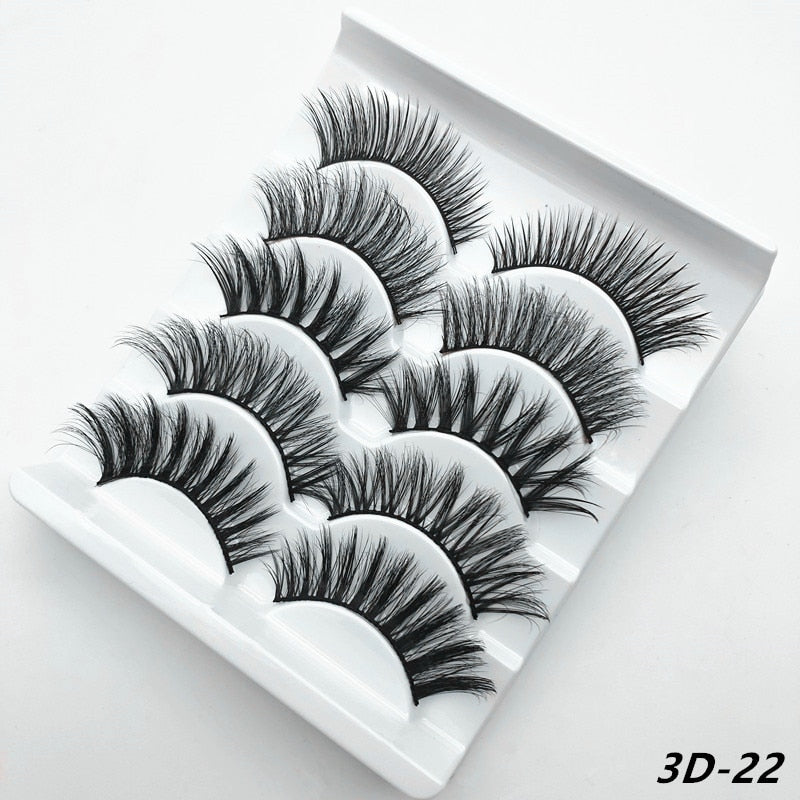 5 pairs of 3D false eyelashes handmade soft mink eyelashes natural thick long eyelashes makeup extension eyelash tool