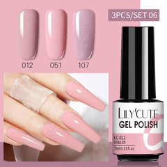 LILYCUTE 3 PCS Gel Polish Set Winter Color Glitter Sequins Matte Effect Gel Long Lasting Base Top Coat Nail Art Design Hybrid