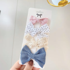 4Pcs/Set Floral Hair Clip Set Girl Cute Bow Flower Lace Trimming Headwear Cartoon Hair Clips Hairpin Headdress Hair Accessories