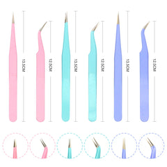 Colored Anti-Static Tweezers For Eyelash Extension Eyebrow Stainless Steel Set Beauty Precision Tweezers Makeup Kit Repair Tools