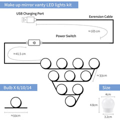 3 Modes Colors Makeup Mirror Light Led Touch Dimming Vanity Dressing Table Lamp Bulb USB 12V Hollywood Make Up Mirror Wall Lamp