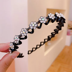 Fashion Pearl Non-Slip Rhinestone Hairbands Elastic Flower Women Hair Hoop Bands Headband Bezel Girls Hair Accessories Headdress