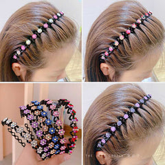 Fashion Pearl Non-Slip Rhinestone Hairbands Elastic Flower Women Hair Hoop Bands Headband Bezel Girls Hair Accessories Headdress