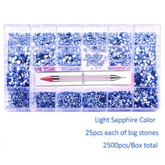 Luxury Shiny Diamond Nail Art Rhinestones Kit Glass Crystal Decorations Set  1pcs Pick Up Pen In Grids Box 21 Shapes of 2500pcs