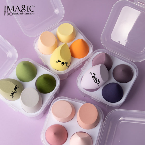 IMAGIC Sponge 4pcs/Set Makeup Puff Cosmetic Latex Soft Beauty Ball Foundation Powder With Box Wet and Dry Colorful Makeup Tool