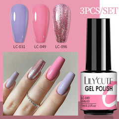 LILYCUTE 3 PCS Gel Polish Set Winter Color Glitter Sequins Matte Effect Gel Long Lasting Base Top Coat Nail Art Design Hybrid