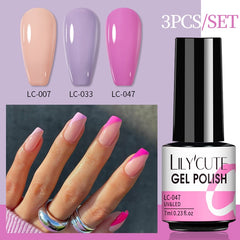 LILYCUTE 3 PCS Gel Polish Set Winter Color Glitter Sequins Matte Effect Gel Long Lasting Base Top Coat Nail Art Design Hybrid