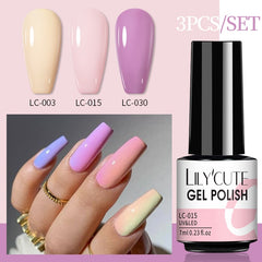 LILYCUTE 3 PCS Gel Polish Set Winter Color Glitter Sequins Matte Effect Gel Long Lasting Base Top Coat Nail Art Design Hybrid