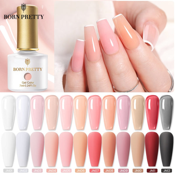 BORN PRETTY 7ML Jelly Nude Gel Polish Translucent Pink Milky White Nail Gel Manicure UV LED Semi Permanent Soak Off Nail Polish