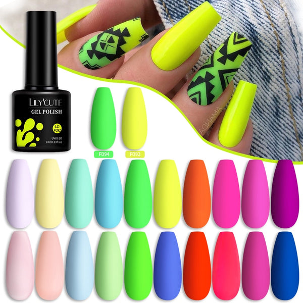 LILYCUTE 7ML Summer Neon Nail Gel Polish Gel Polish Semi Permanent Nail Art Manicure Soak Off LED UV Gel Nail Varnishes