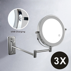 Folding Arm Extend Bathroom Mirror With LED Light 7 Inch Wall Mounted Double Side Smart Cosmetic Makeup Mirrors