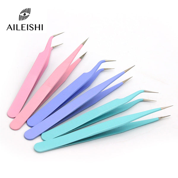 Colored Anti-Static Tweezers For Eyelash Extension Eyebrow Stainless Steel Set Beauty Precision Tweezers Makeup Kit Repair Tools