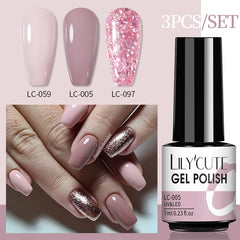 LILYCUTE 3 PCS Gel Polish Set Winter Color Glitter Sequins Matte Effect Gel Long Lasting Base Top Coat Nail Art Design Hybrid